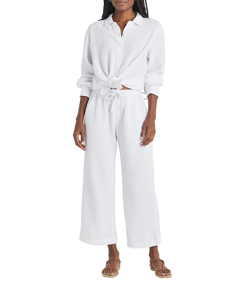 Splendid Adele Drawstring Gauze Cropped Relaxed Wide Leg Pants