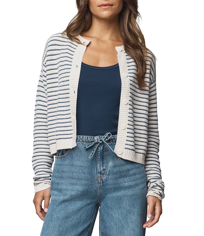 Splendid Amber Wool Blend Knit Striped Round Neck Long Sleeve Cropped Cardigan