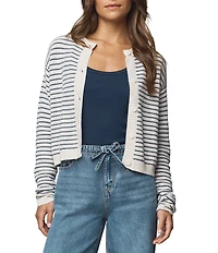 Splendid Amber Wool Blend Knit Striped Round Neck Long Sleeve Cropped Cardigan