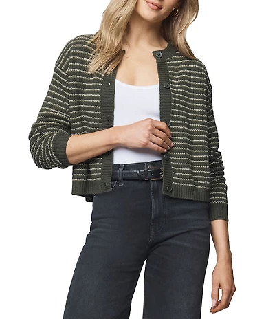 Splendid Amber Wool Blend Knit Striped Round Neck Long Sleeve Cropped Cardigan