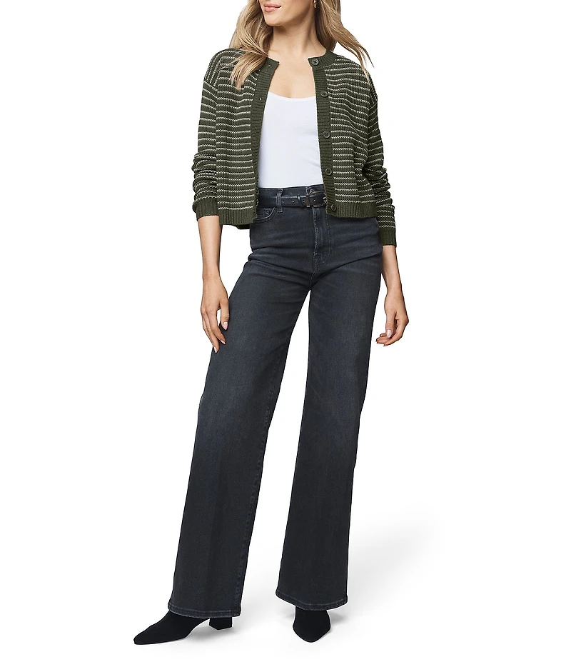Splendid Amber Wool Blend Knit Striped Round Neck Long Sleeve Cropped Cardigan