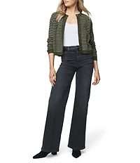 Splendid Amber Wool Blend Knit Striped Round Neck Long Sleeve Cropped Cardigan
