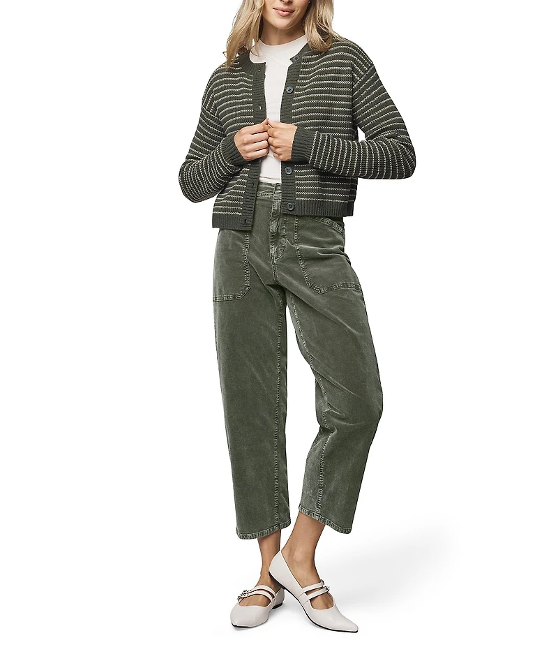 Splendid Amber Wool Blend Knit Striped Round Neck Long Sleeve Cropped Cardigan