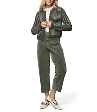 Splendid Amber Wool Blend Knit Striped Round Neck Long Sleeve Cropped Cardigan