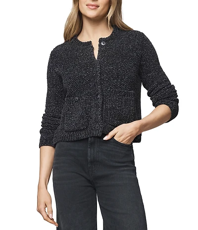 Splendid Andrea Knit Round Neck Long Sleeve Cropped Cardigan