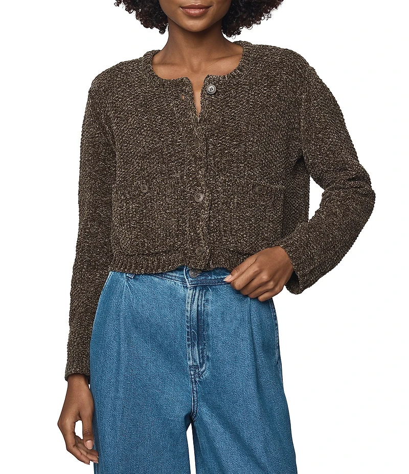 Splendid Andrea Knit Round Neck Long Sleeve Cropped Cardigan