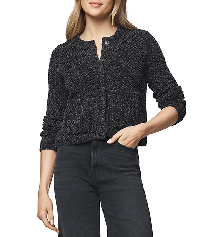 Splendid Andrea Knit Round Neck Long Sleeve Cropped Cardigan