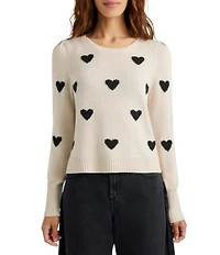 Splendid Anna Wool Blend Heart Pattern Crew Neck Long Sleeve Cropped Sweater