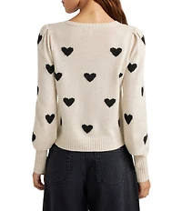 Splendid Anna Wool Blend Heart Pattern Crew Neck Long Sleeve Cropped Sweater