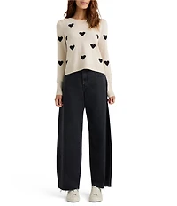 Splendid Anna Wool Blend Heart Pattern Crew Neck Long Sleeve Cropped Sweater