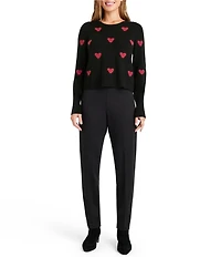 Splendid Anna Wool Blend Heart Pattern Crew Neck Long Sleeve Cropped Sweater