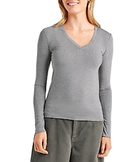 Splendid Bamboo Jersey V-Neck Long Sleeve Tee