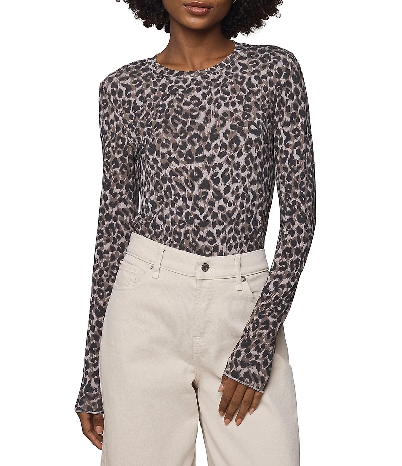Splendid Bamboo Knit Leopard Print Round Neck Long Sleeve Tee