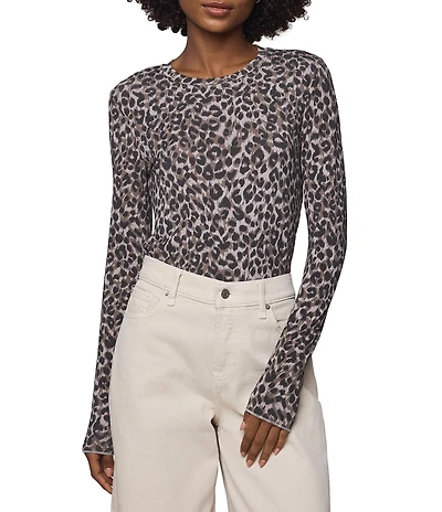 Splendid Bamboo Knit Leopard Print Round Neck Long Sleeve Tee