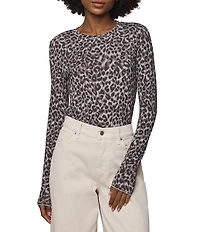 Splendid Bamboo Knit Leopard Print Round Neck Long Sleeve Tee