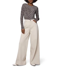 Splendid Bamboo Knit Leopard Print Round Neck Long Sleeve Tee