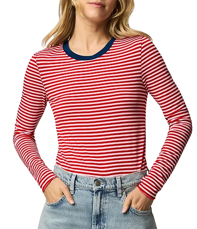 Splendid Bamboo Striped Crew Neck Long Sleeve Tee
