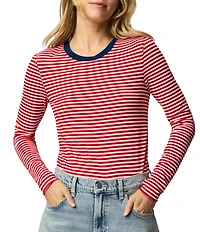 Splendid Bamboo Striped Crew Neck Long Sleeve Tee