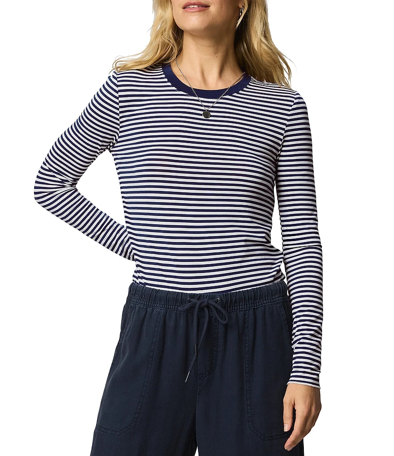 Splendid Bamboo Striped Crew Neck Long Sleeve Tee