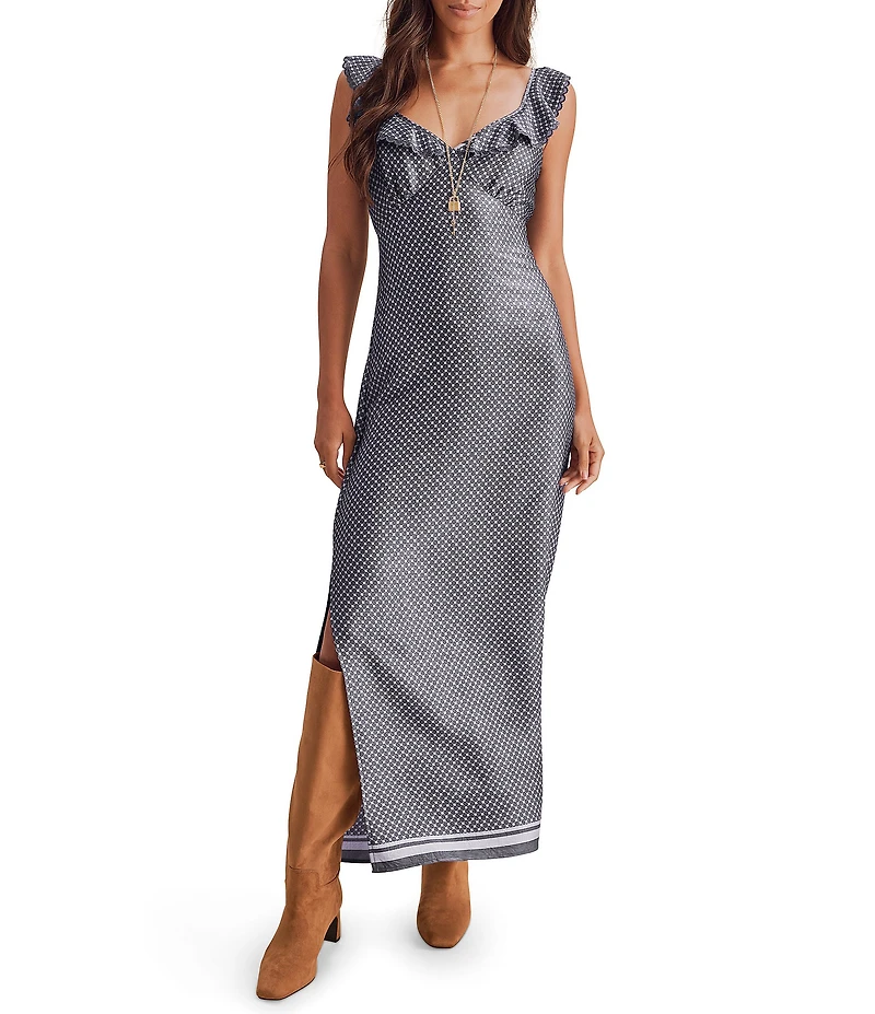 Splendid Baylee Polka Dot V-Neck Ruffle Maxi Dress