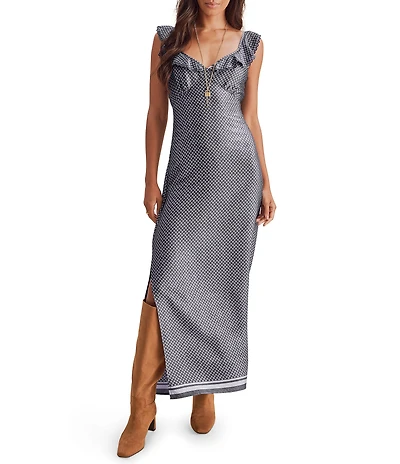 Splendid Baylee Polka Dot V-Neck Ruffle Maxi Dress