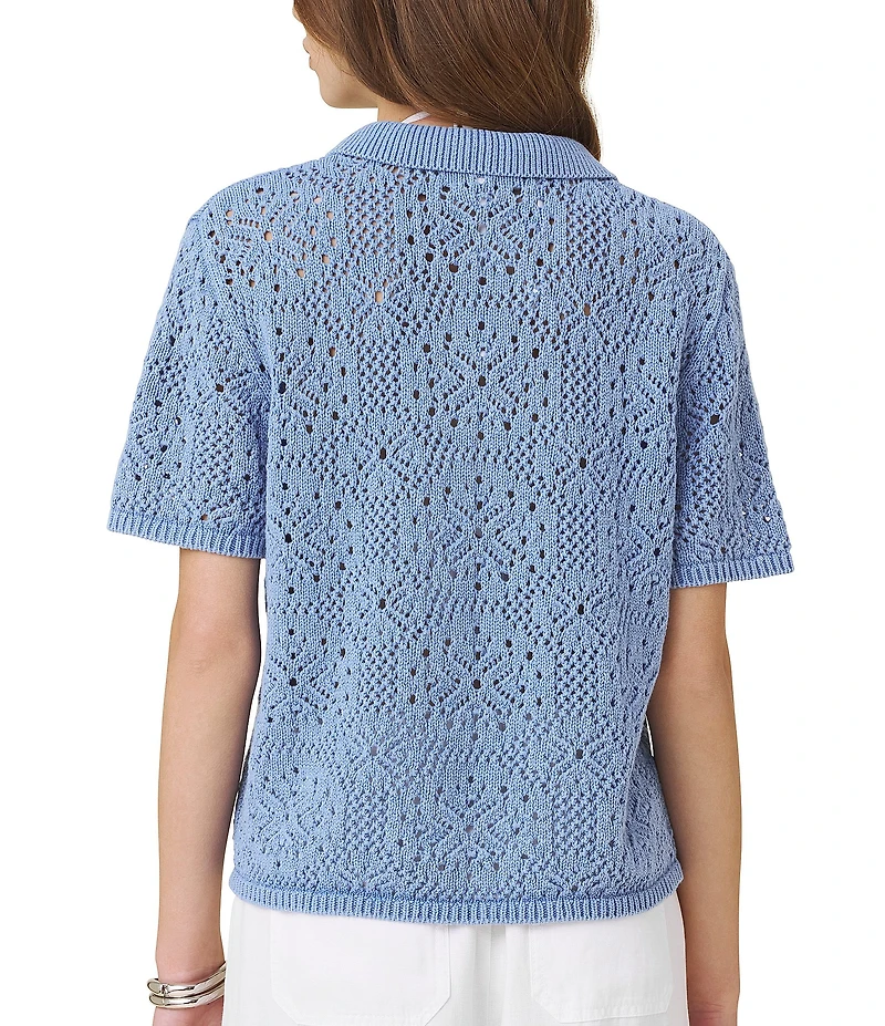 Splendid Beckham Crochet Short Sleeve Polo Top