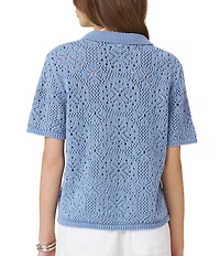 Splendid Beckham Crochet Short Sleeve Polo Top