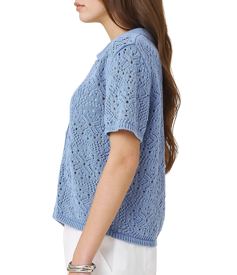 Splendid Beckham Crochet Short Sleeve Polo Top