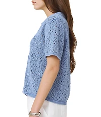Splendid Beckham Crochet Short Sleeve Polo Top