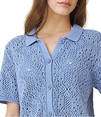 Splendid Beckham Crochet Short Sleeve Polo Top