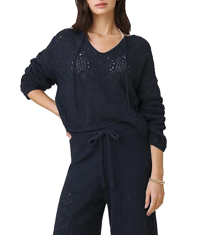 Splendid Beckham Crochet V-Neck Long Sleeve Top