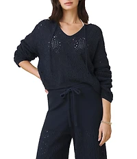 Splendid Beckham Crochet V-Neck Long Sleeve Top