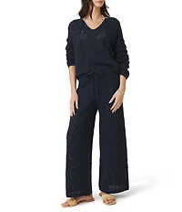 Splendid Beckham Crochet V-Neck Long Sleeve Top