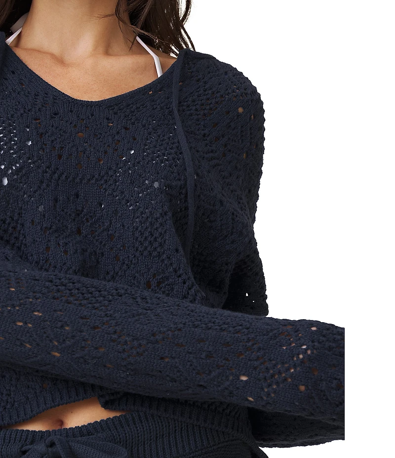 Splendid Beckham Crochet V-Neck Long Sleeve Top