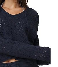 Splendid Beckham Crochet V-Neck Long Sleeve Top
