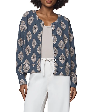 Splendid Blaire Print Round Neck Long Sleeve Cardigan