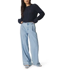 Splendid Brennan Braided Knit Boat Neck Long Sleeve Sweater