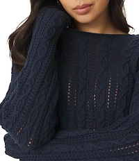 Splendid Brennan Braided Knit Boat Neck Long Sleeve Sweater