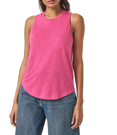 Splendid Cady Linen Blend Knit Crew Neck Sleeveless Tank