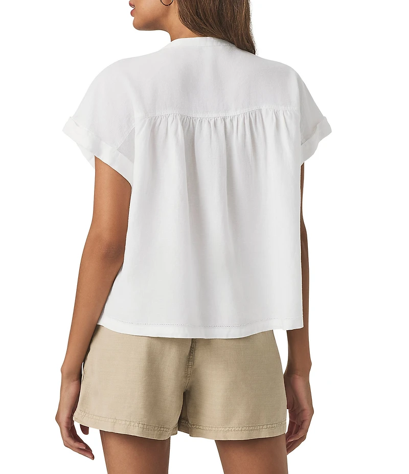Splendid Catalina Knit Linen Blend Crochet Crew Neck Short Sleeve Blouse