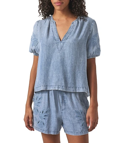 Splendid Cayden V-Neck Short Puff Sleeve Coordinating Top