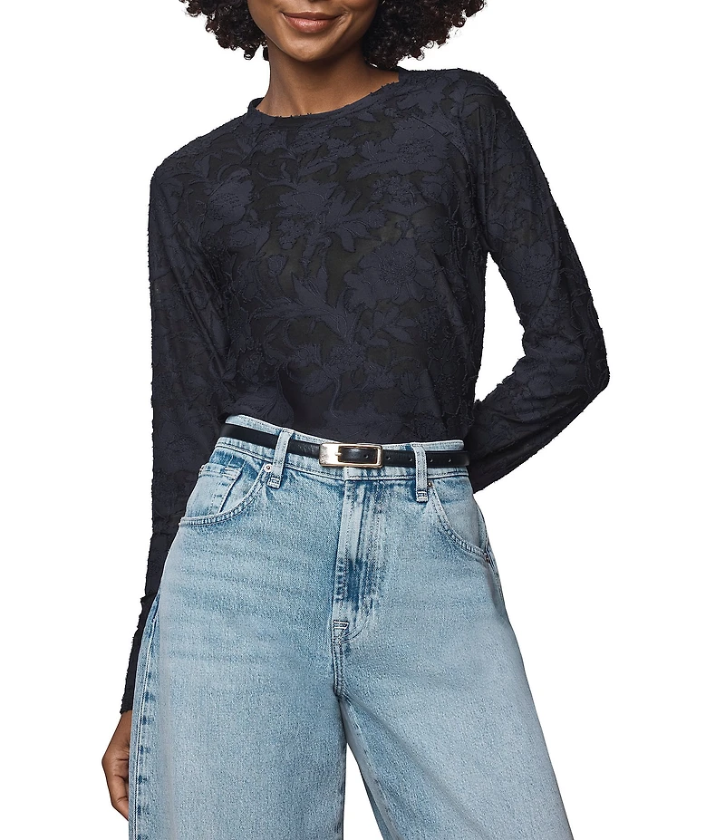 Splendid Cecelia Floral Burnout Crew Neck Long Sleeve Tee