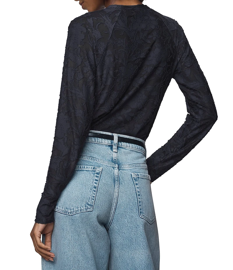 Splendid Cecelia Floral Burnout Crew Neck Long Sleeve Tee
