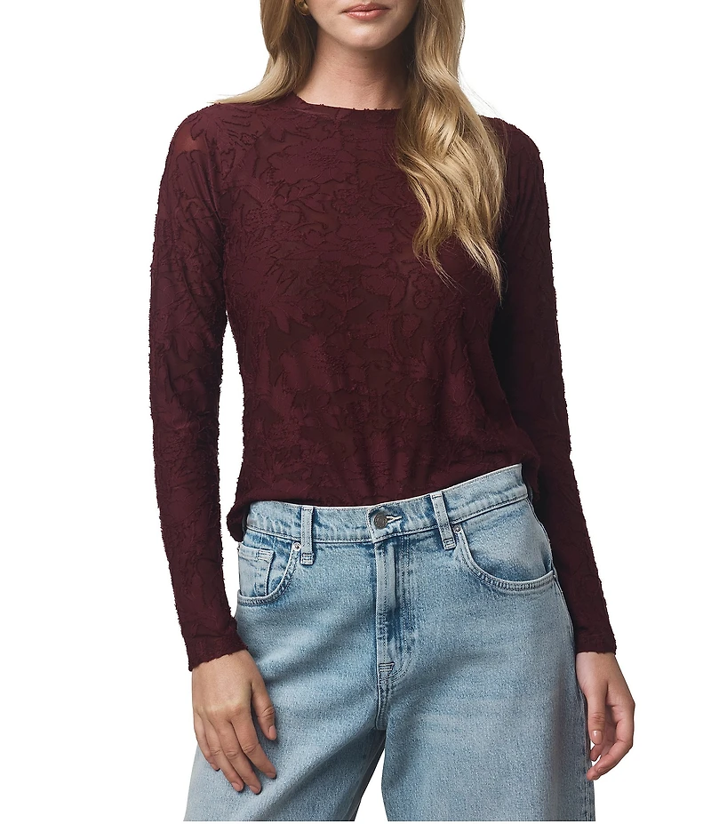 Splendid Cecelia Floral Burnout Crew Neck Long Sleeve Tee