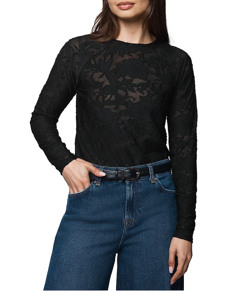Splendid Cecelia Floral Burnout Crew Neck Long Sleeve Tee