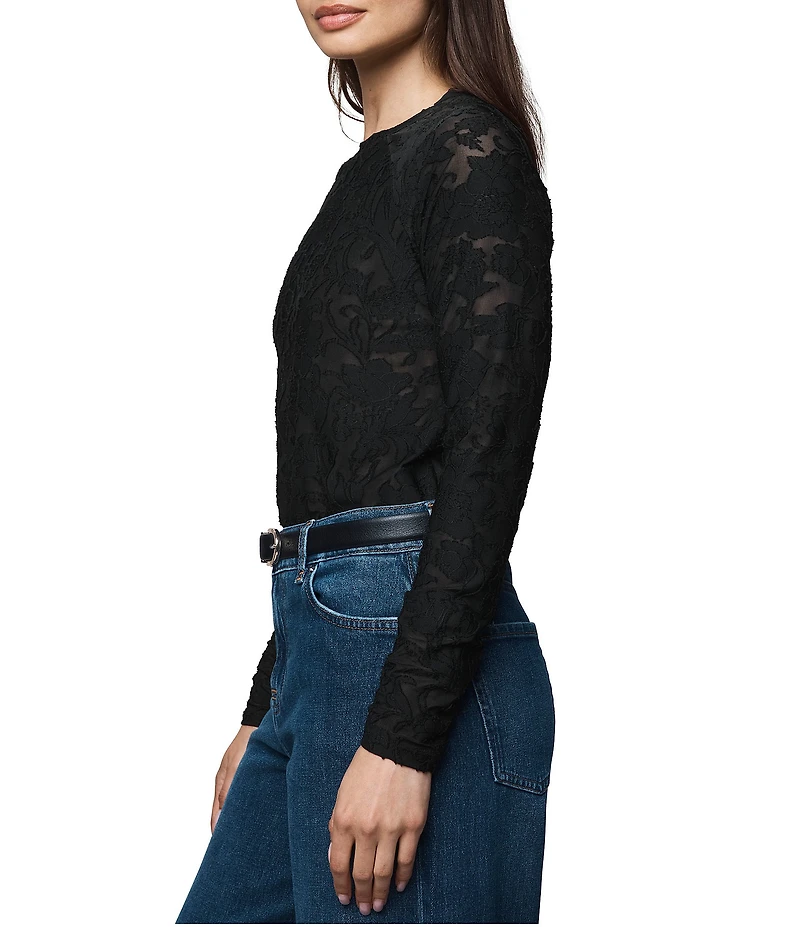 Splendid Cecelia Floral Burnout Crew Neck Long Sleeve Tee
