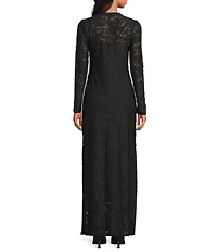 Splendid Cecelia Knit Floral Round Neck Long Sleeve Bodycon Maxi Dress