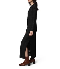 Splendid Cecelia Knit Floral Round Neck Long Sleeve Bodycon Maxi Dress