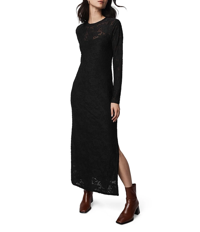Splendid Cecelia Knit Floral Round Neck Long Sleeve Bodycon Maxi Dress