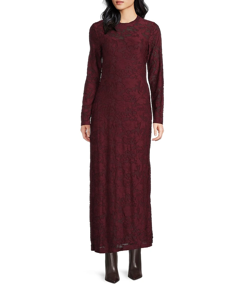 Splendid Cecelia Knit Floral Round Neck Long Sleeve Bodycon Maxi Dress
